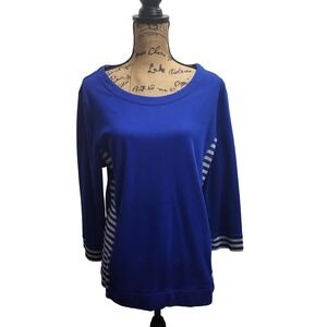 Kim Rogers Women's XL‎ Blue 3/4 Sleeve Striped Pullover Casual Top